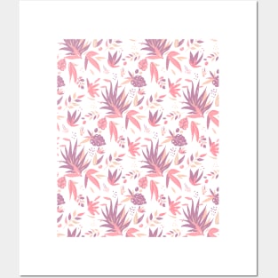 Pink Leaves Pattern Posters and Art